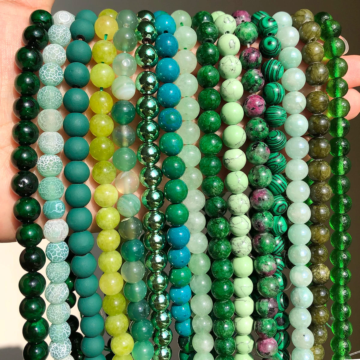Stone Beads Round Green Agate Jasper Tiger Eye Styles for DIY Jewelry Making