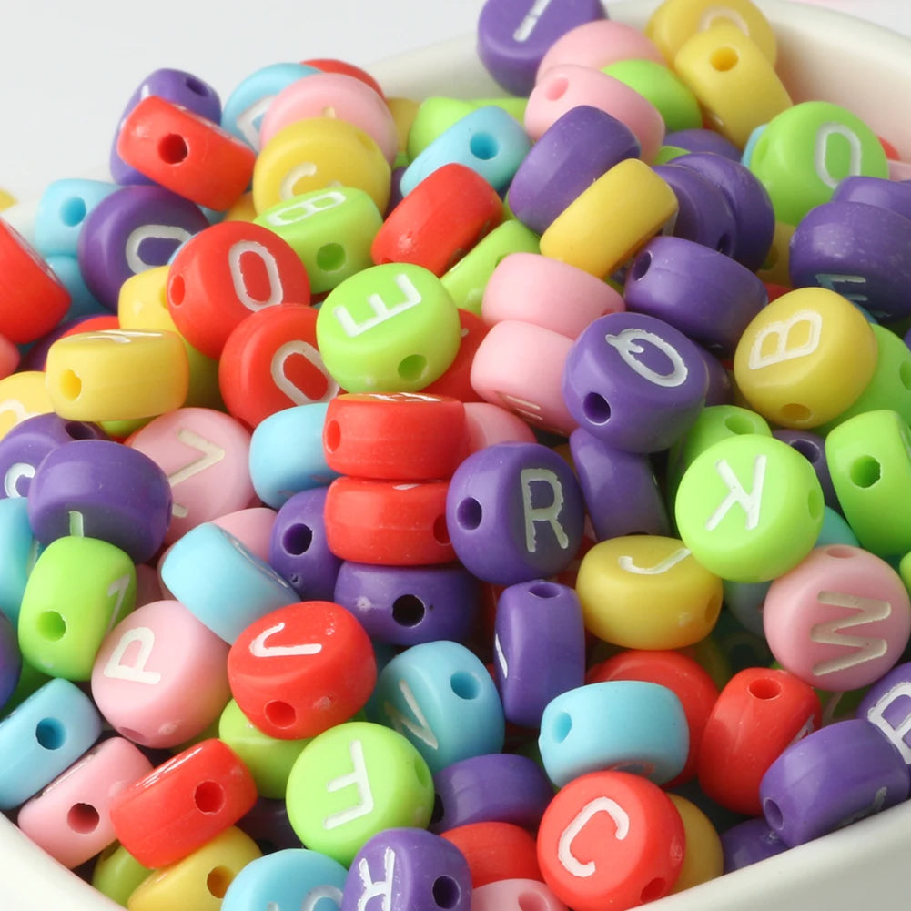Acrylic Beads Pink Alphabet Letters Flat Round for DIY Jewelry Making