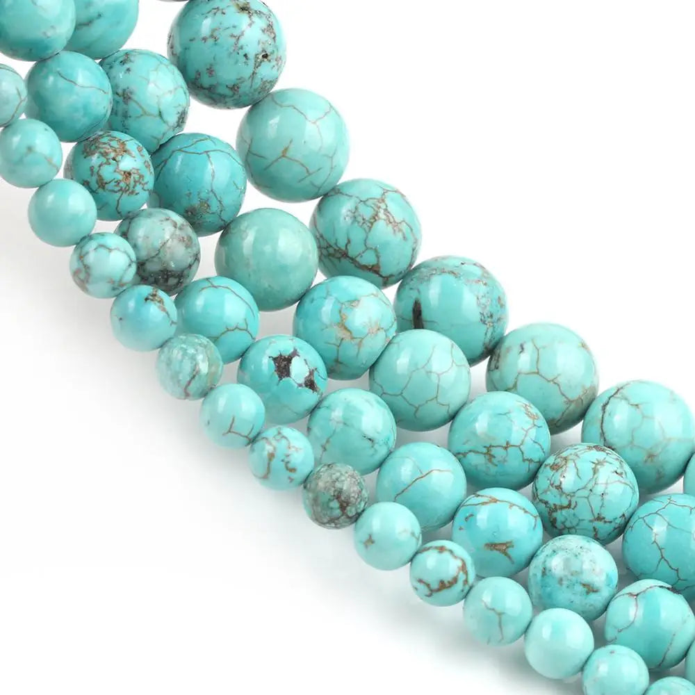Stone Beads Round Blue Turquoise-Style for DIY Jewelry Making Bracelet Supplies