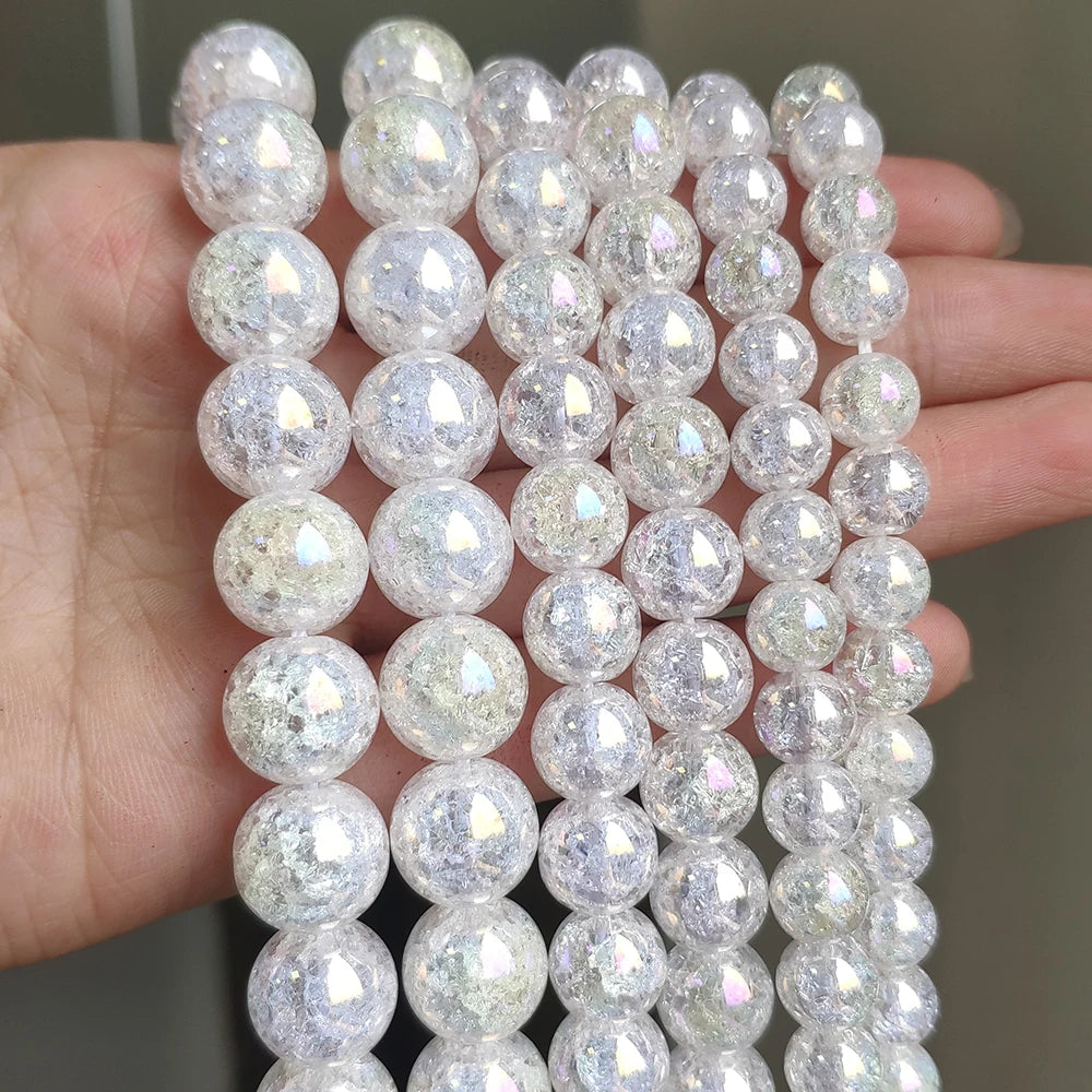 Stone Beads Round Multicolor Cracked Quartz-Style for DIY Jewelry Making