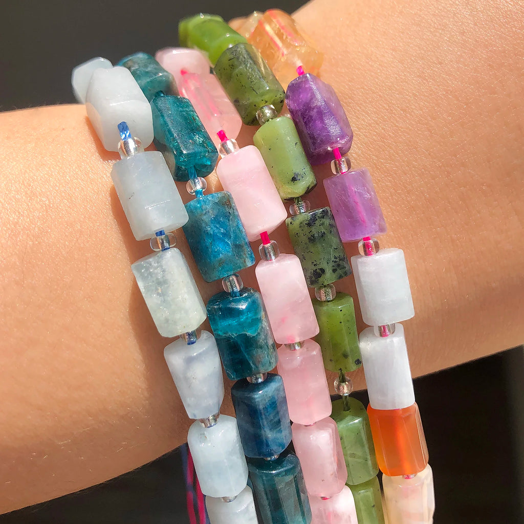 Stone Beads Cylinder Emerald Agate Apatite Styles for DIY Jewelry Making