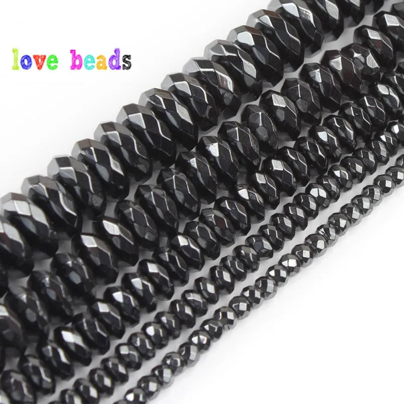 Stone Beads Flat Black Hematite-Style Spacers for DIY Jewelry Making Craft Beads