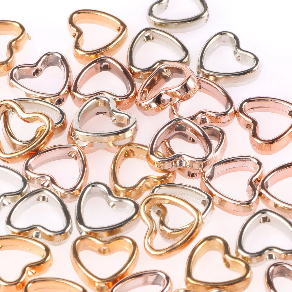 CCB Bead Frames Gold Color Heart Double-Hole for DIY Jewelry Making Craft Beads