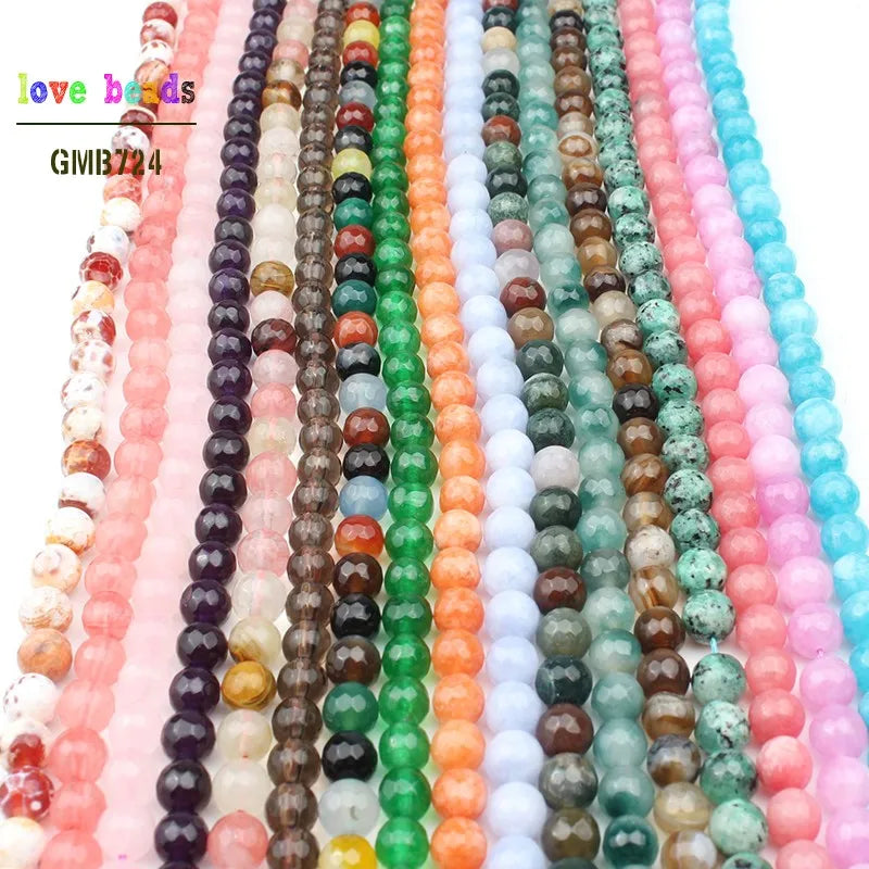 Stone Beads Faceted Pink Blue Chalcedony-Style Jades-Style Agates Round