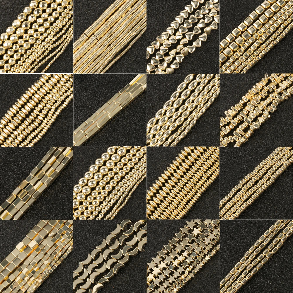 Stone Beads Gold-Tone Hematite-Style Cross Star Heart for DIY Jewelry Making