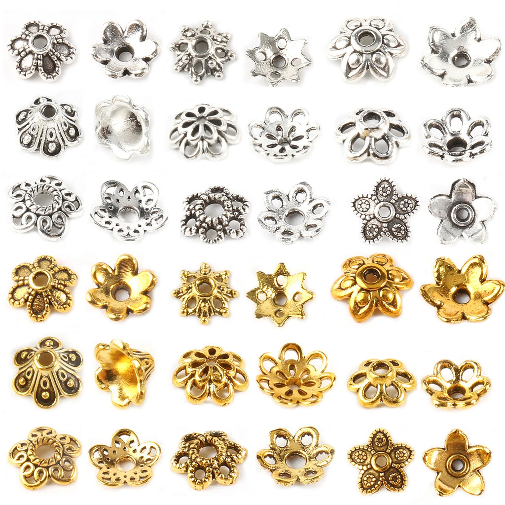 Bead Caps Flower Antique Gold Tibetan Silver Colors DIY Jewelry Making