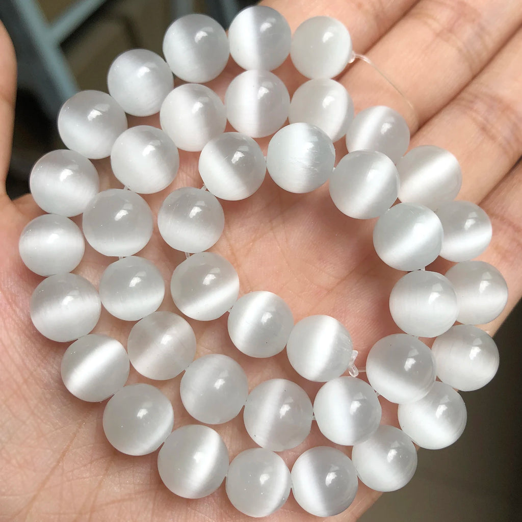 Glass Beads Pink Cat Eye Opal-Style Round for DIY Jewelry Making Craft Beads