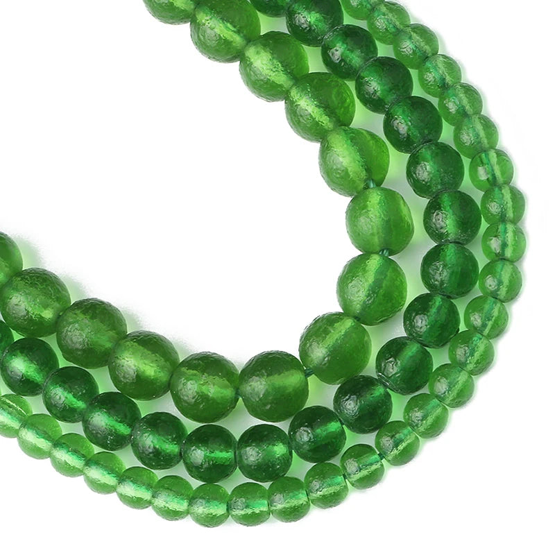 Glass Beads Matte Green Moldavite-Style Round for DIY Jewelry Making Craft Beads