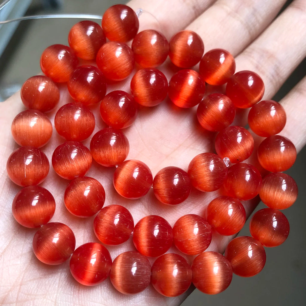 Glass Beads Pink Cat Eye Opal-Style Round for DIY Jewelry Making Craft Beads
