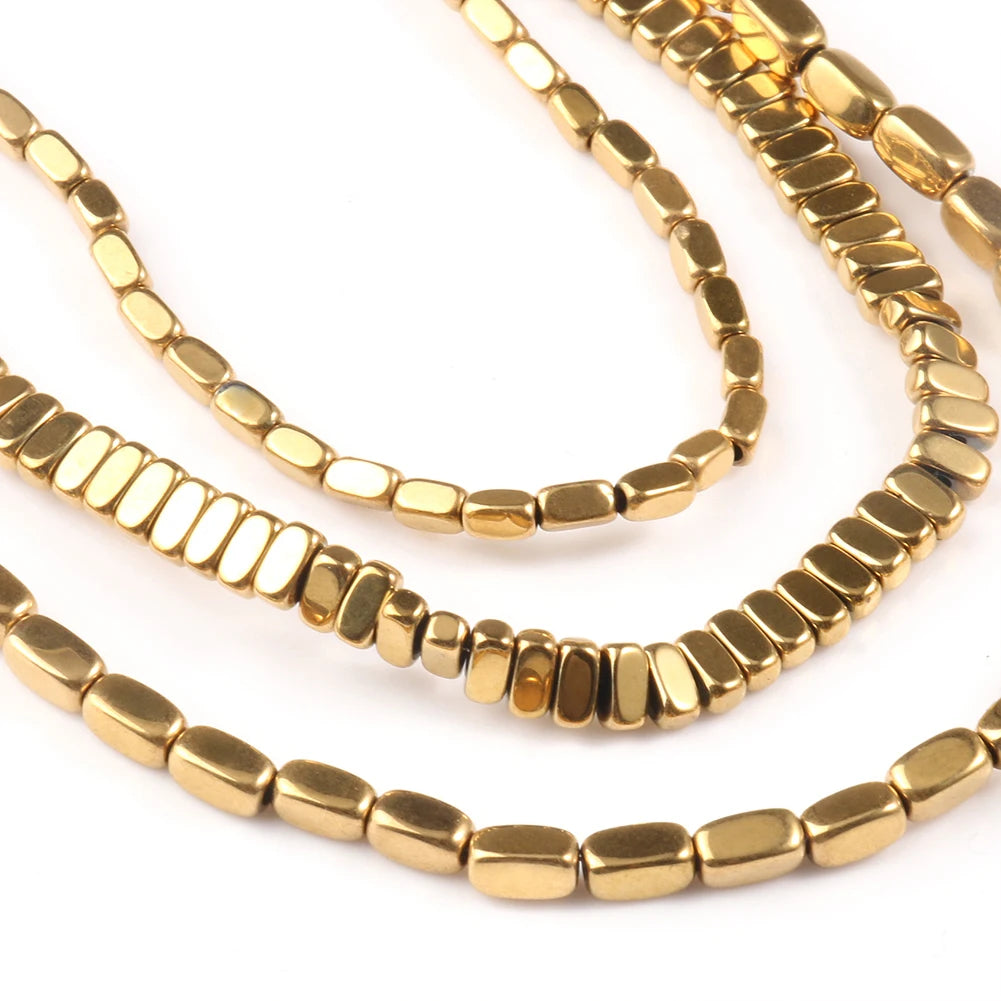 Stone Beads Gold-Tone Hematite-Style Round Cube for DIY Jewelry Making