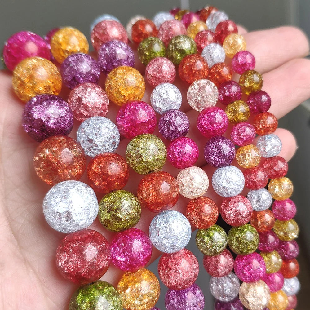 Stone Beads Round Multicolor Cracked Quartz-Style for DIY Jewelry Making