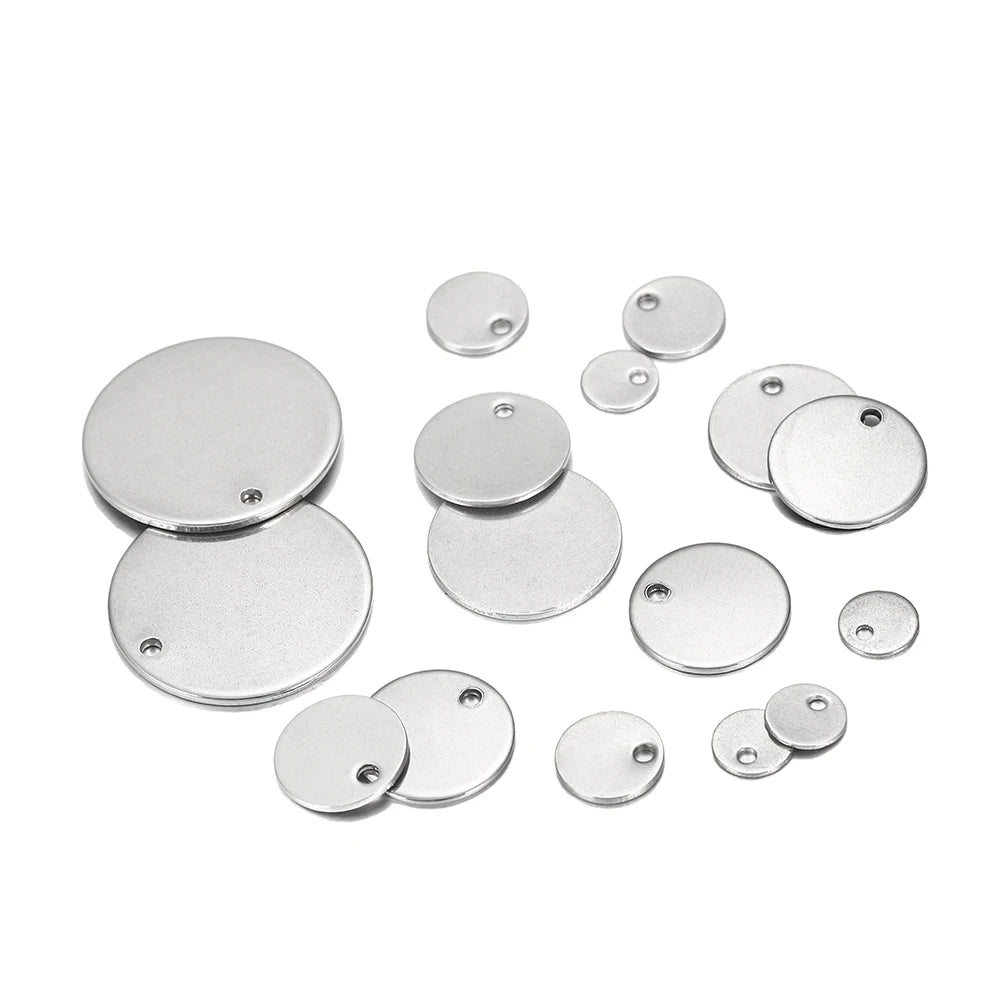 Jewelry Findings Round Stainless Steel Dog Tag Charms Pendants Craft Supplies