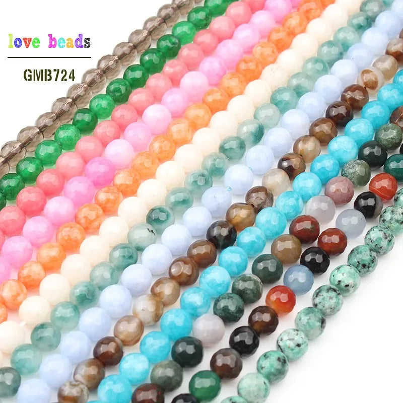 Stone Beads Faceted Pink Blue Chalcedony-Style Jades-Style Agates Round