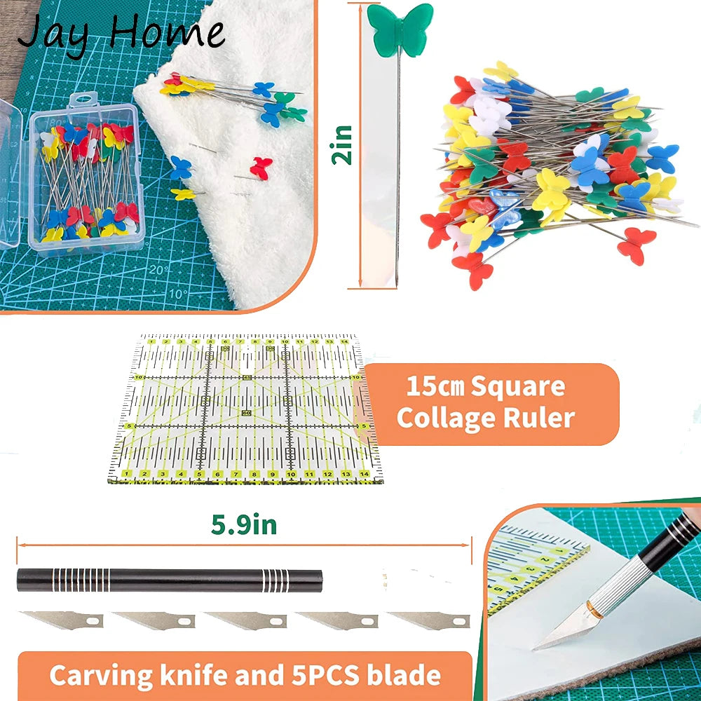 Rotary Cutter Set with Scissors, Ruler, Craft Knife & Fabric Sewing Clips