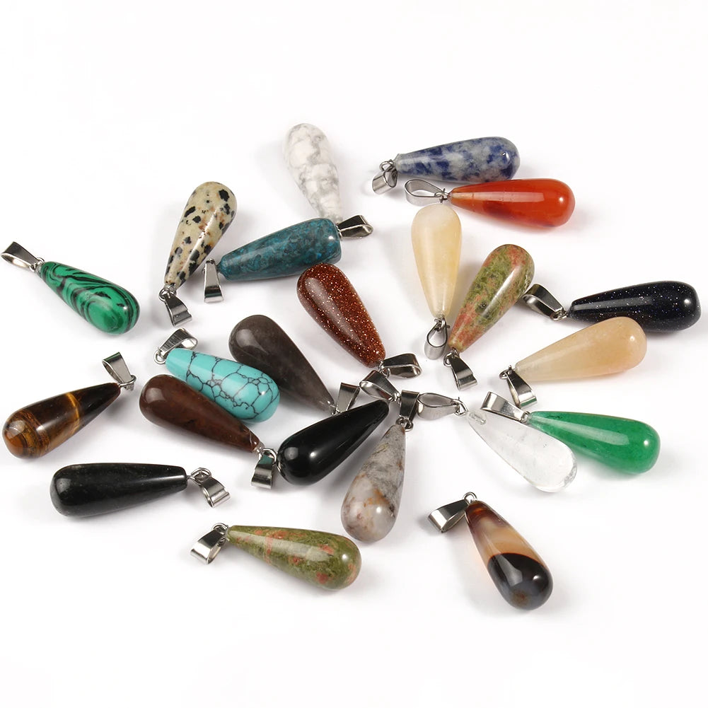 Stone Pendants Water-Drop Mixed Style Charms DIY Jewelry Making Craft Supplies