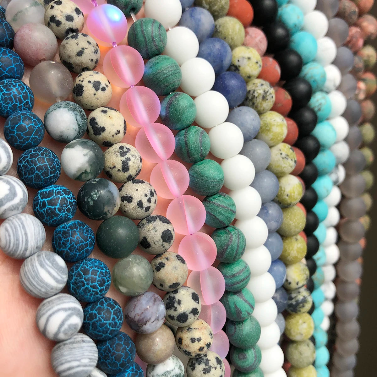 Stone Beads Matte Round Morganite Agate Tiger Eye Styles for DIY Jewelry Making