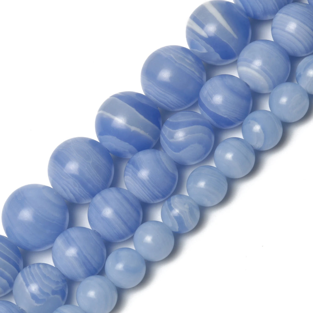 Stone Beads Round Blue Lace Agate-Style for DIY Jewelry Making Bracelet Supplies