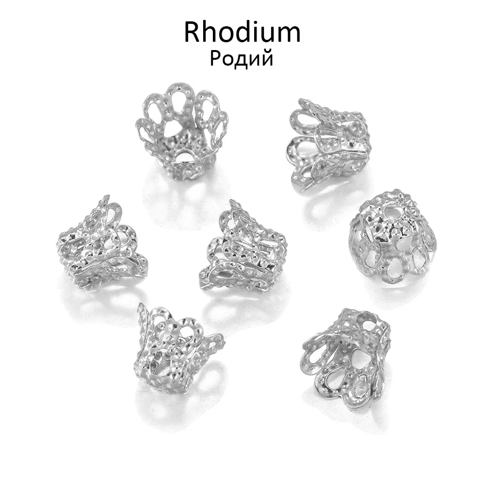 Metal Beads Gold Silve Vintage Flowers Filigree Caps Charms Bracelet Supplies
