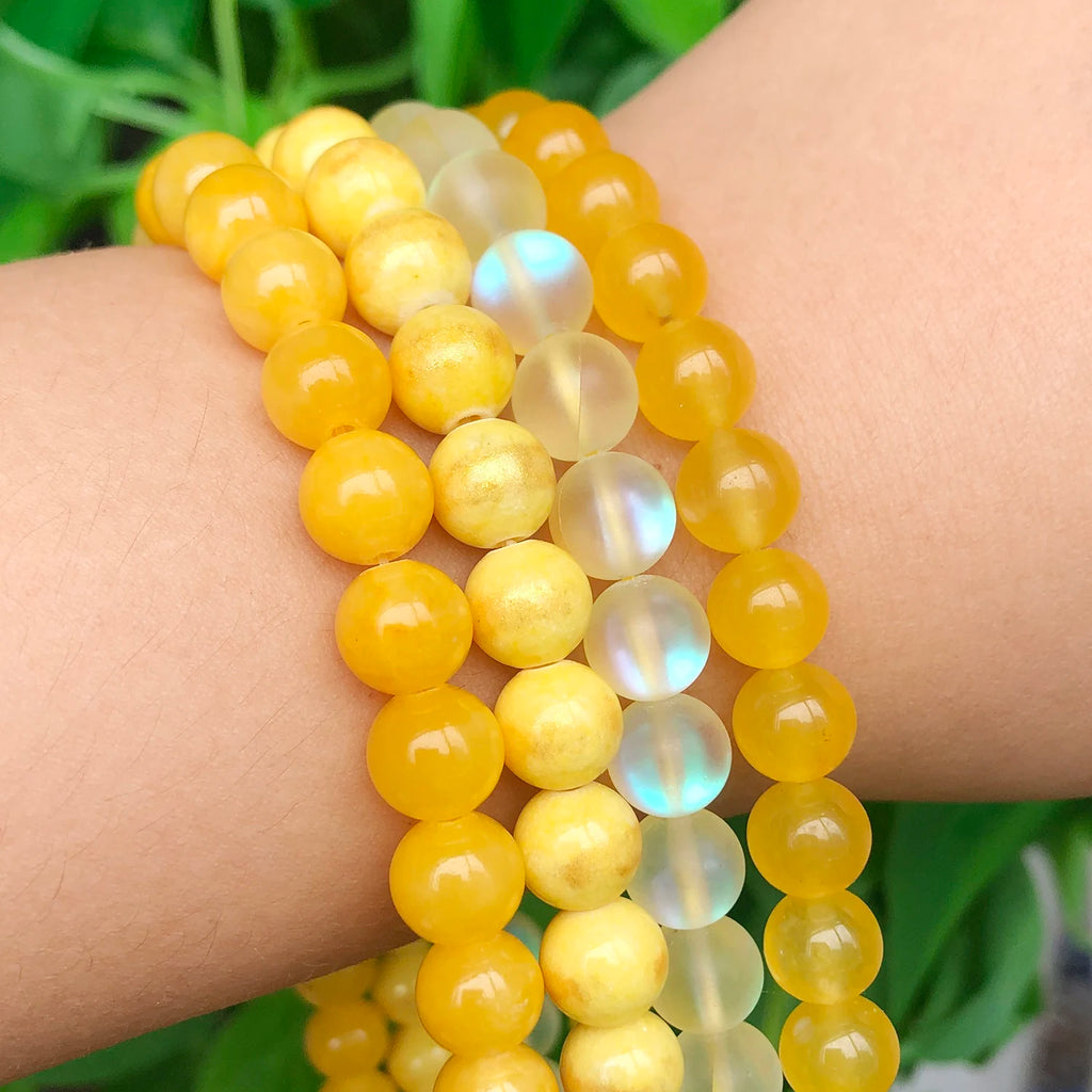 Stone Beads Round Yellow Jade Agate Hematite Styles for DIY Jewelry Making