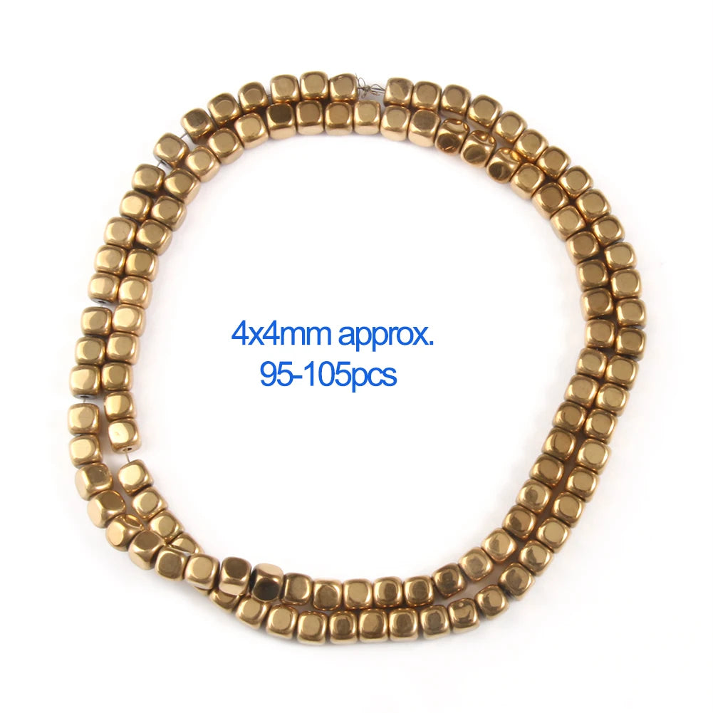 Stone Beads Gold-Tone Hematite-Style Round Cube for DIY Jewelry Making