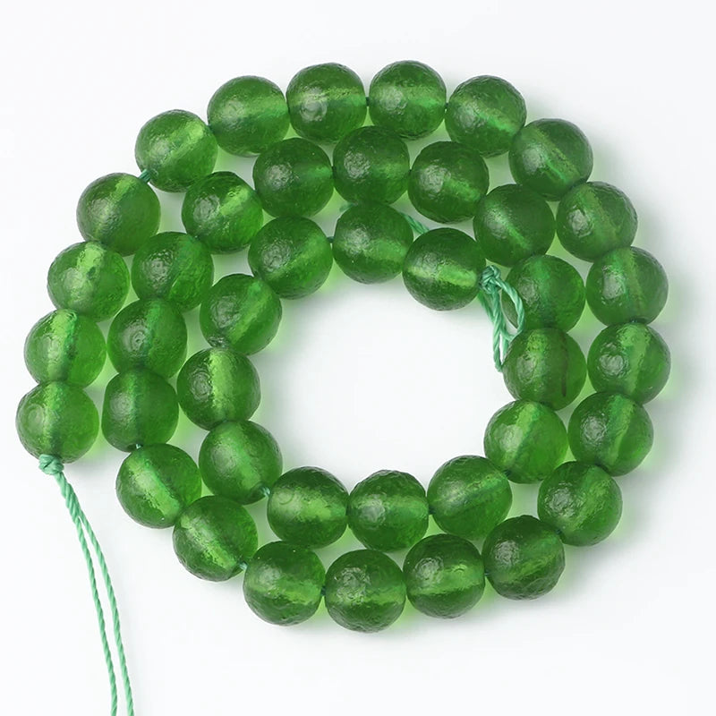 Glass Beads Matte Green Moldavite-Style Round for DIY Jewelry Making Craft Beads