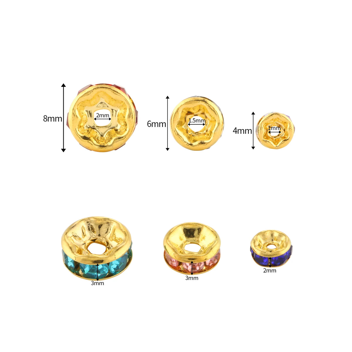 Metal Beads Gold Color Rhinestone Rondelle Spacers for DIY Jewelry Making