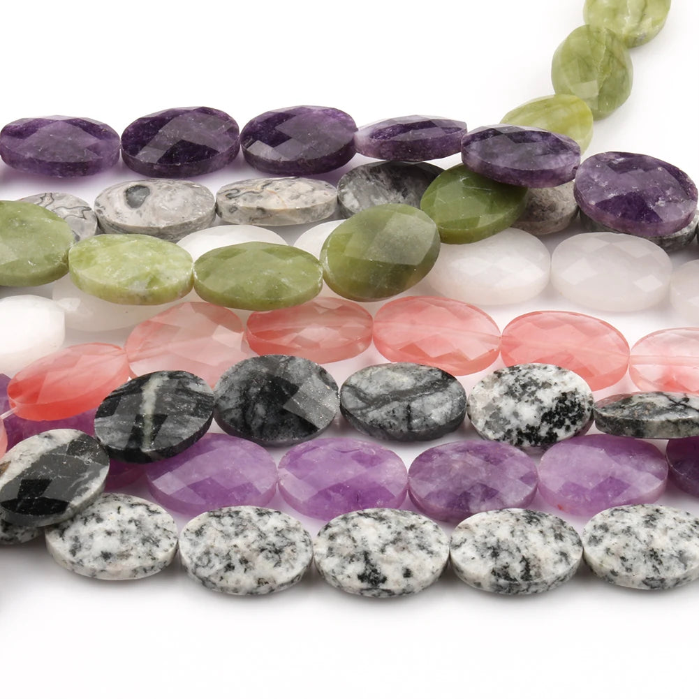 Stone Beads Faceted Oval Jade Agate Styles for DIY Jewelry Making Craft Beads