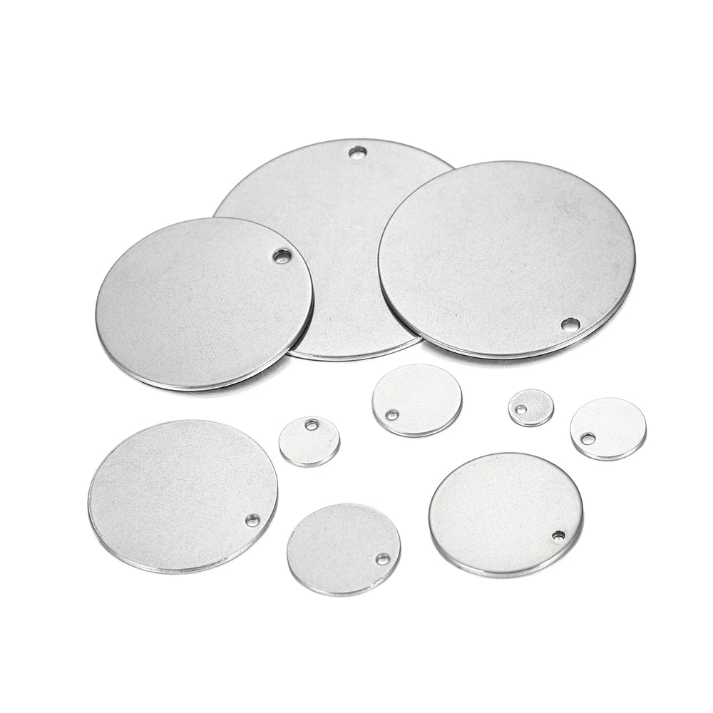 Jewelry Findings Round Stainless Steel Dog Tag Charms Pendants Craft Supplies
