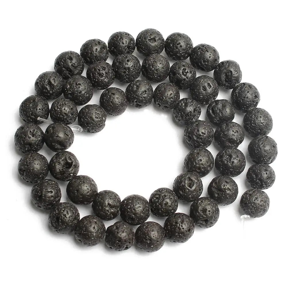 Stone Beads Round Black Lava Volcanic-Style for DIY Jewelry Making Craft Beads
