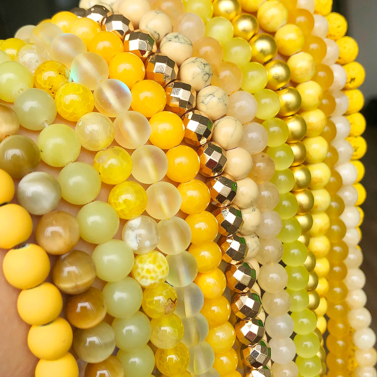Stone Beads Round Yellow Jade Agate Hematite Styles for DIY Jewelry Making