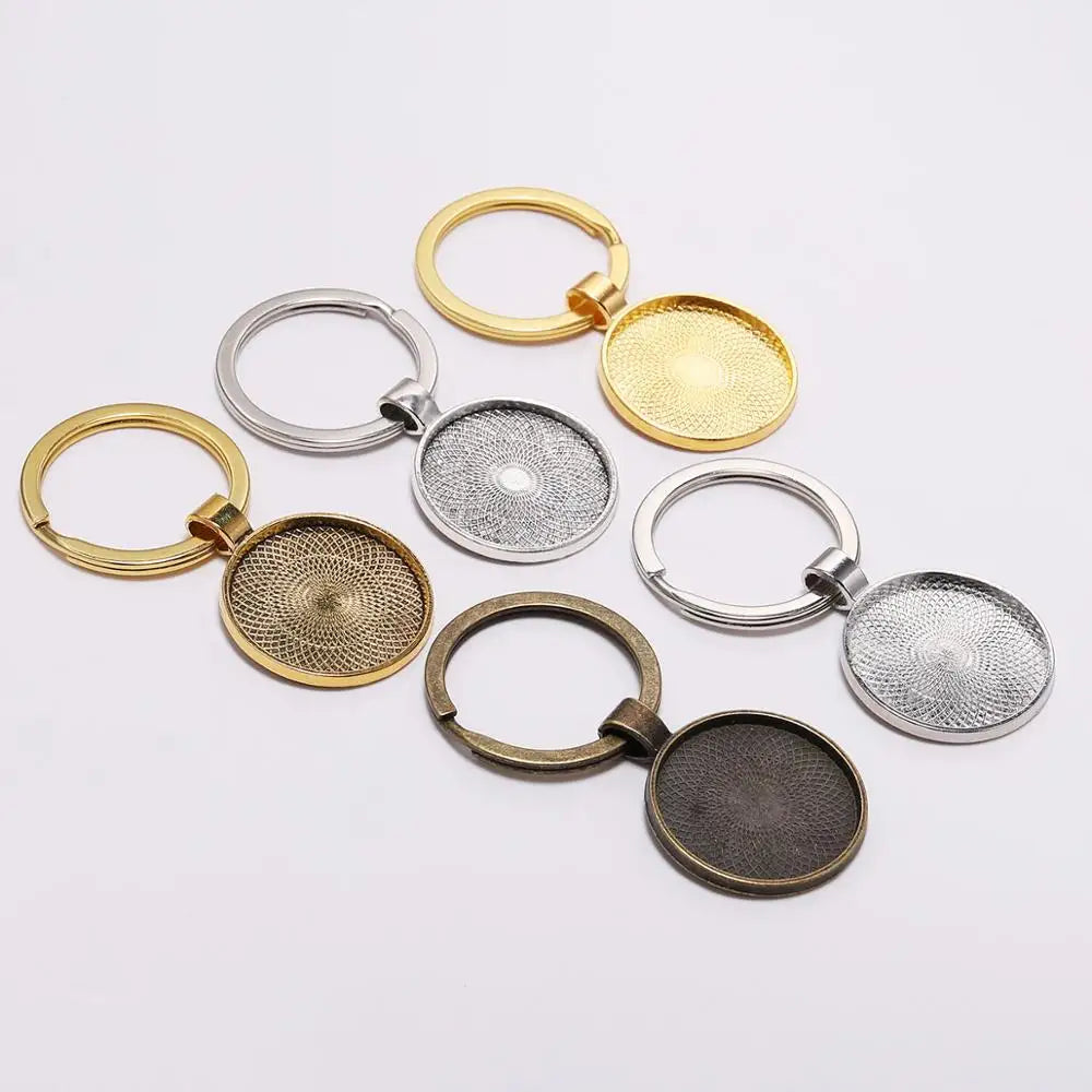 Keyrings Round Gold Color Pendant Bezel Blanks DIY Jewelry Making Craft Supplies
