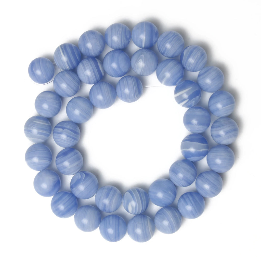 Stone Beads Round Blue Lace Agate-Style for DIY Jewelry Making Bracelet Supplies