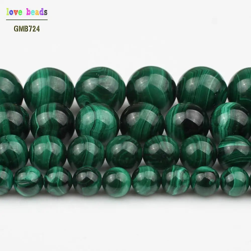 Stone Beads Round Green Malachite-Style for DIY Jewelry Making Bracelet Supplies