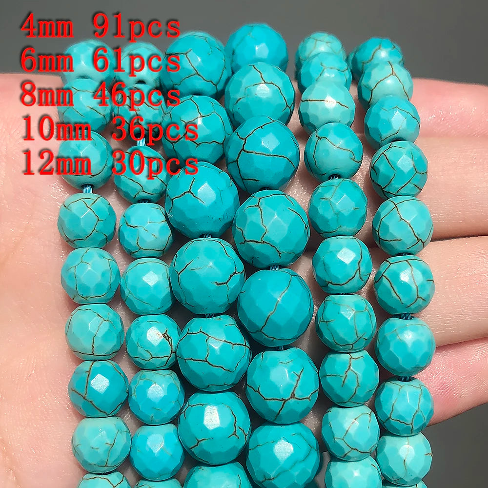 Stone Beads 18style Blue Turquoises-Style Matte Faceted Round Rondelles