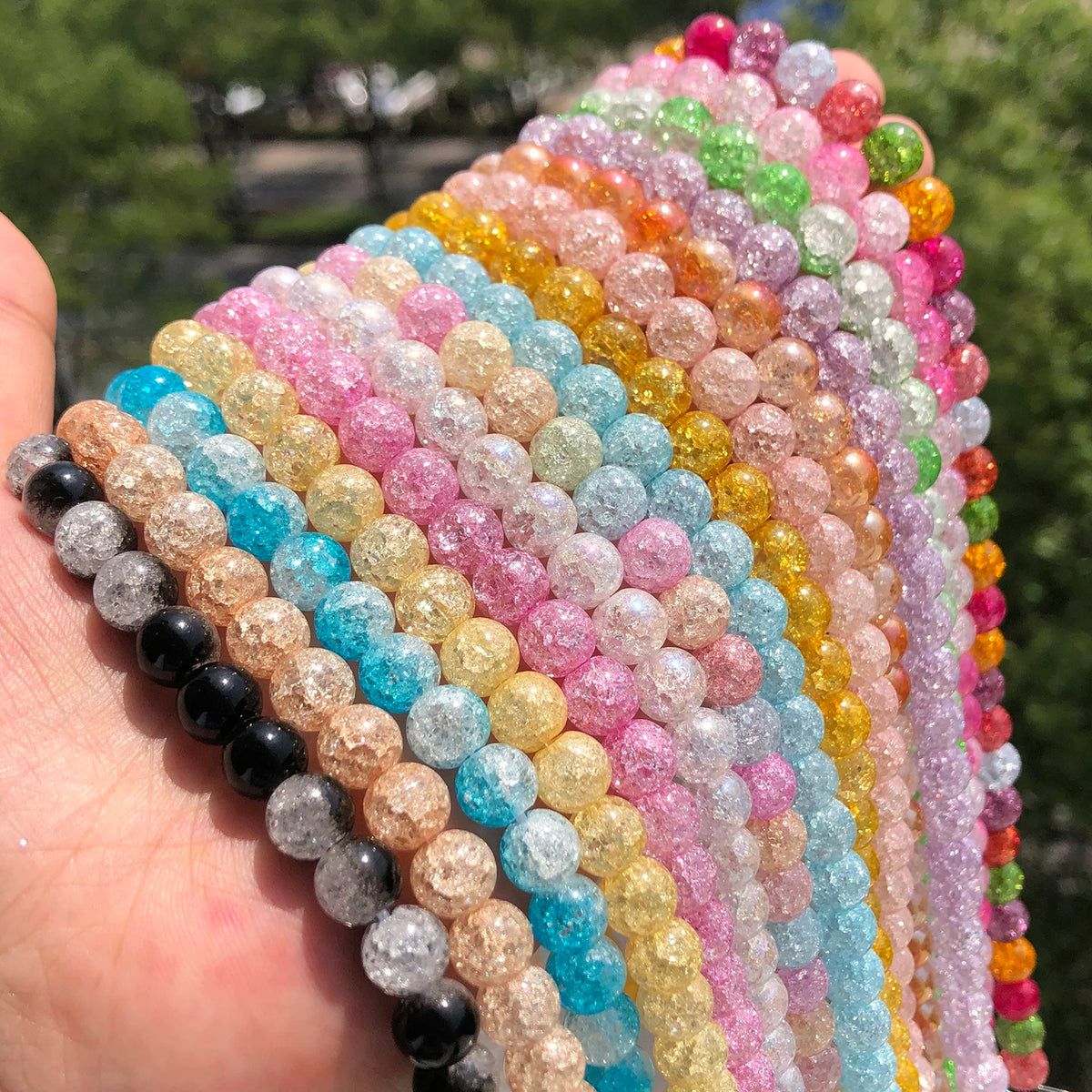 Stone Beads Round Multicolor Cracked Quartz-Style for DIY Jewelry Making
