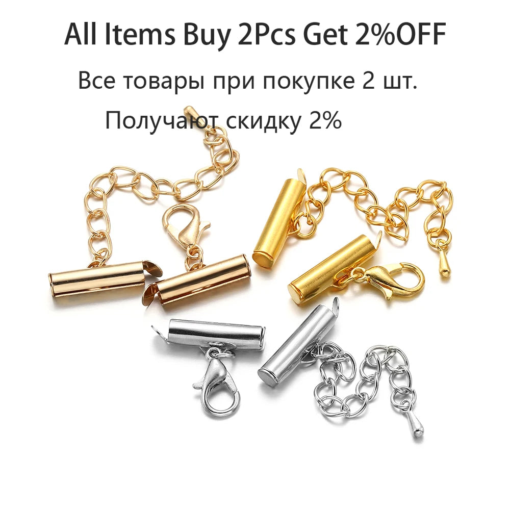 Cord End Clasps Slide-On Crimp Tubes with Chains DIY Jewelry Making