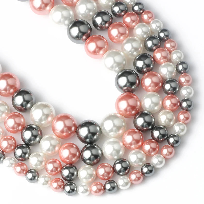 Shell Beads Round Pearl-Style Assorted Colors for DIY Jewelry Making Craft Beads