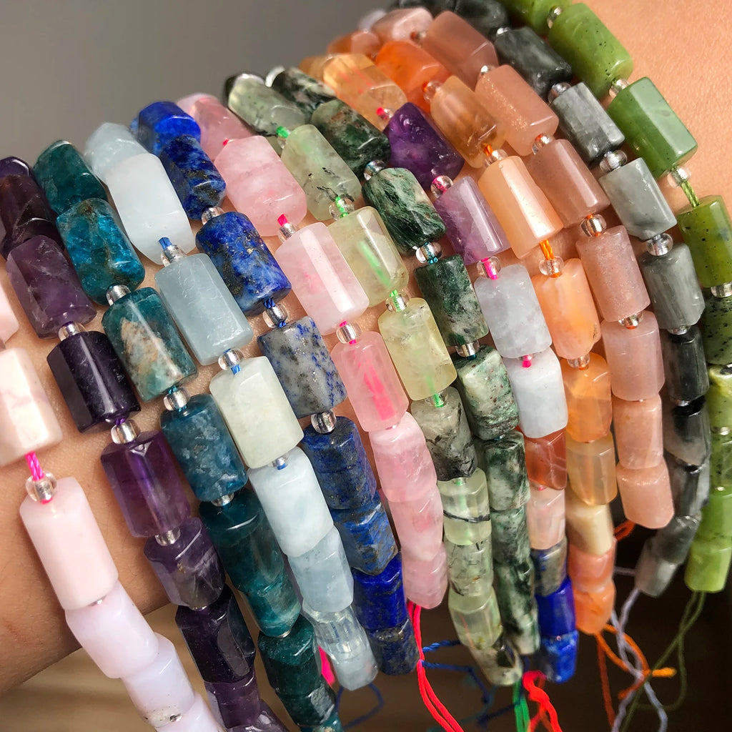 Stone Beads Cylinder Emerald Agate Apatite Styles for DIY Jewelry Making