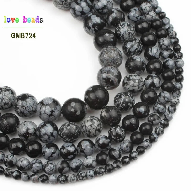 Stone Beads Round Snowflake Obsidian Alabaster Styles for DIY Jewelry Making