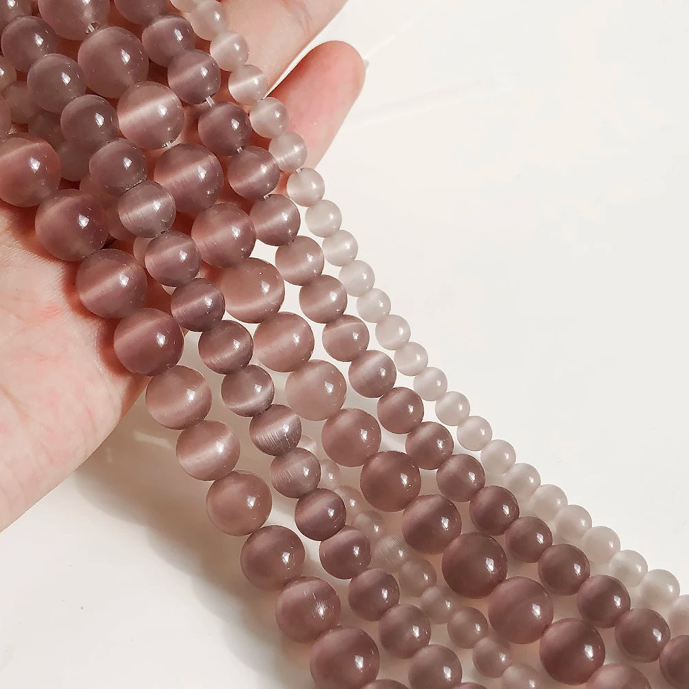 Glass Beads Pink Cat Eye Opal-Style Round for DIY Jewelry Making Craft Beads