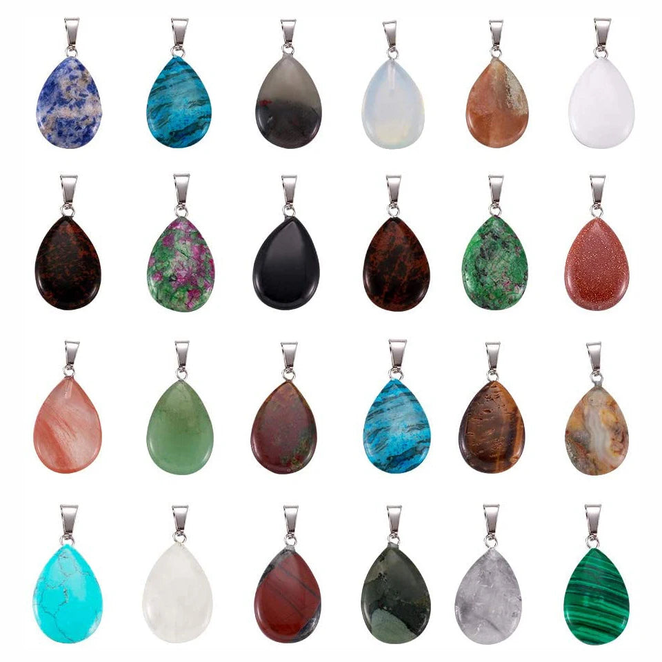 Stone Pendants Water-Drop Mixed Style Charms DIY Jewelry Making Craft Supplies