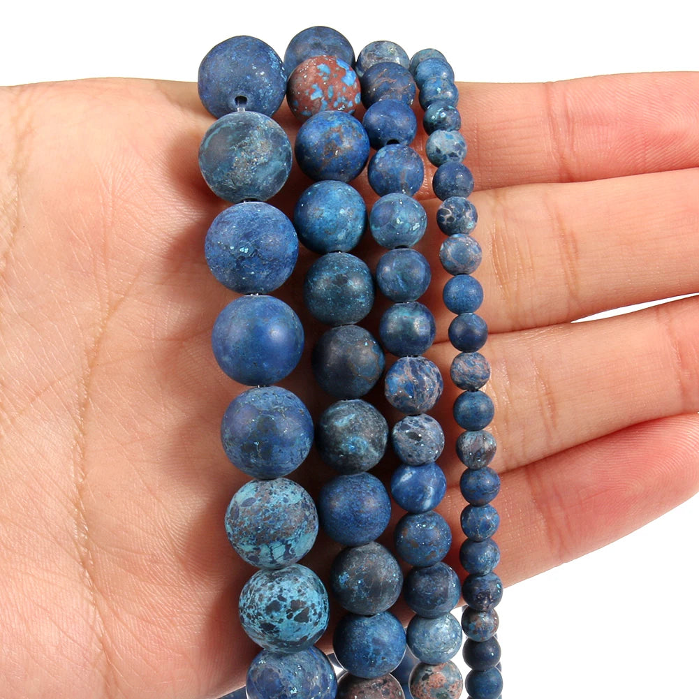 Stone Beads Matte Round Blue Howlite-Style for DIY Jewelry Making Craft Beads