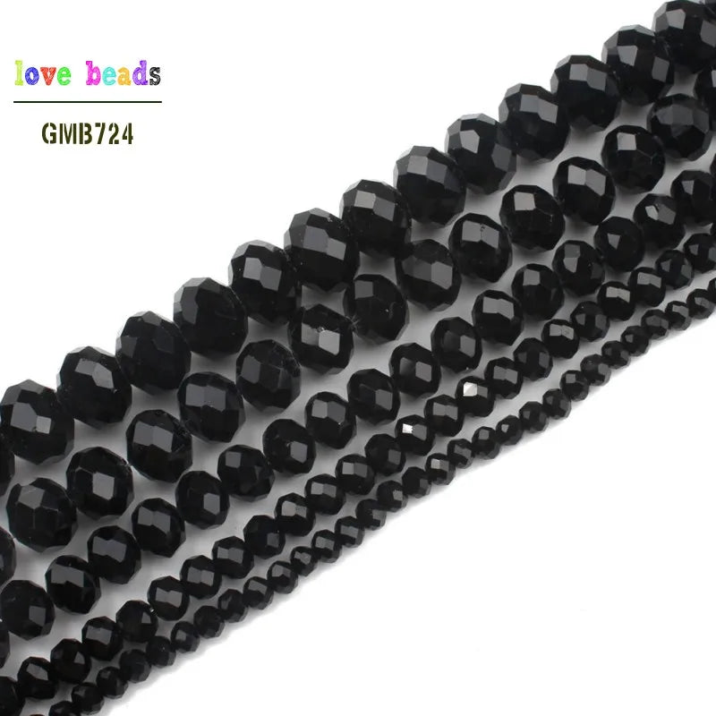 Glass Beads Faceted Black Crystal Rondelle Spacer for DIY Jewelry Making
