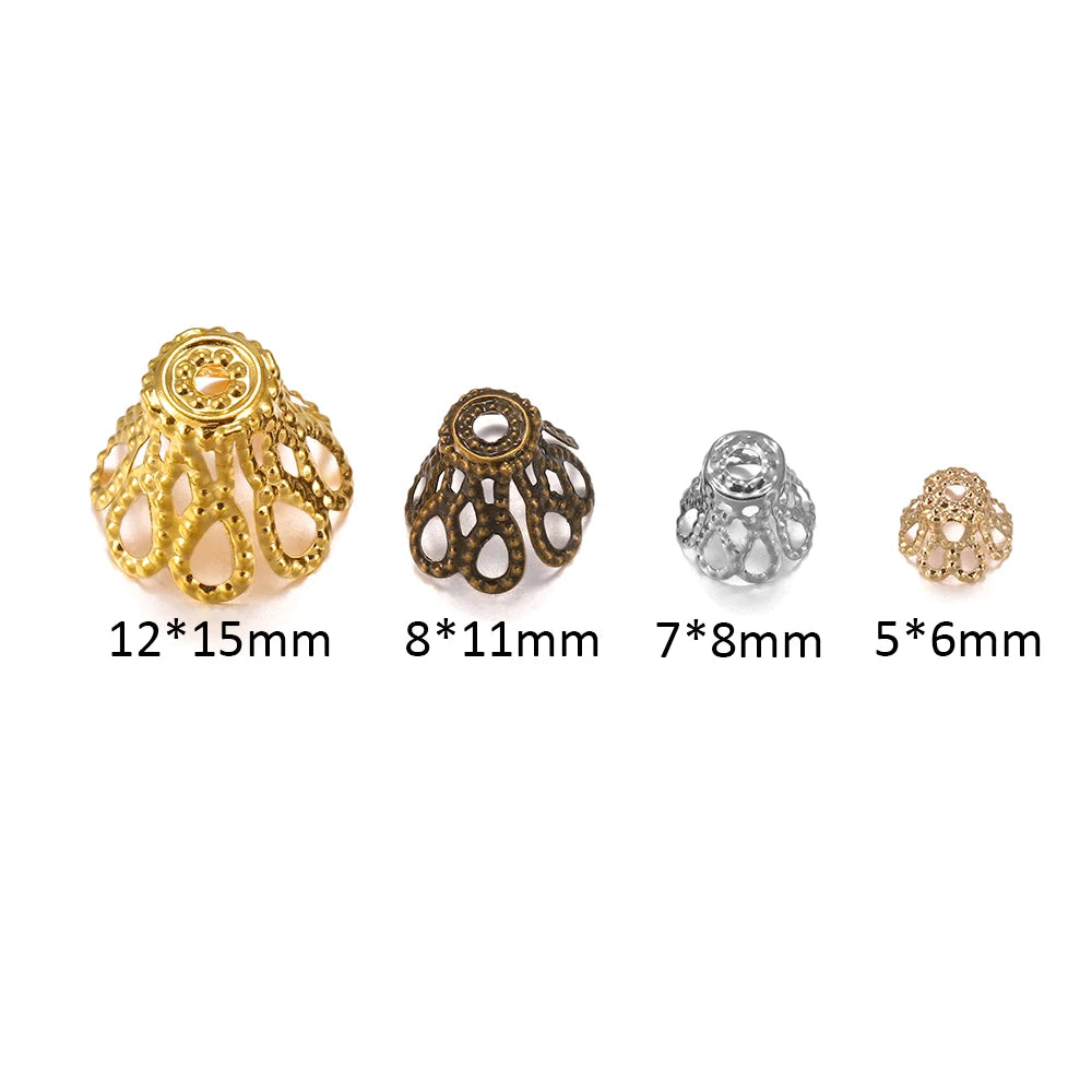 Metal Beads Gold Silve Vintage Flowers Filigree Caps Charms Bracelet Supplies