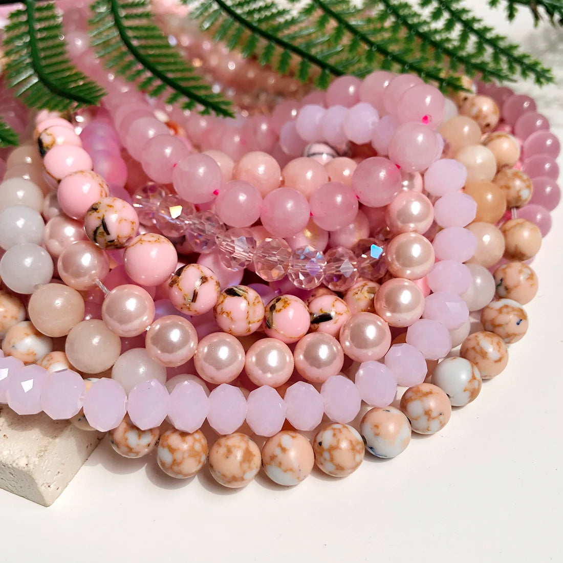 Beads Stones Rose Quartzs Pink Crystal Cat Eye Howlite-Style Jades-Style