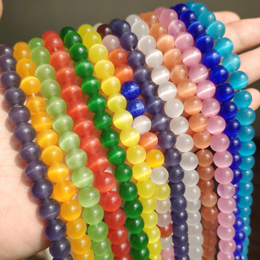 Glass Beads Pink Cat Eye Opal-Style Round for DIY Jewelry Making Craft Beads
