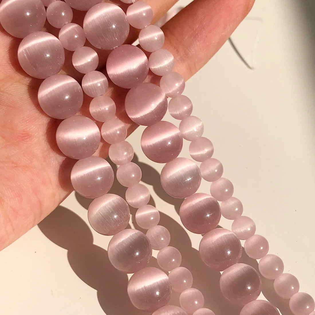 Glass Beads Pink Cat Eye Opal-Style Round for DIY Jewelry Making Craft Beads