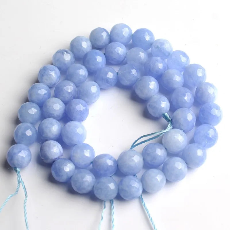 Stone Beads Faceted Pink Blue Chalcedony-Style Jades-Style Agates Round