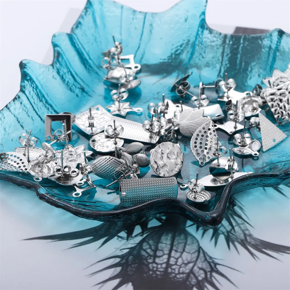 Ring Settings Stainless Steel Earring Base Geometric Leaves DIY Jewelry Making
