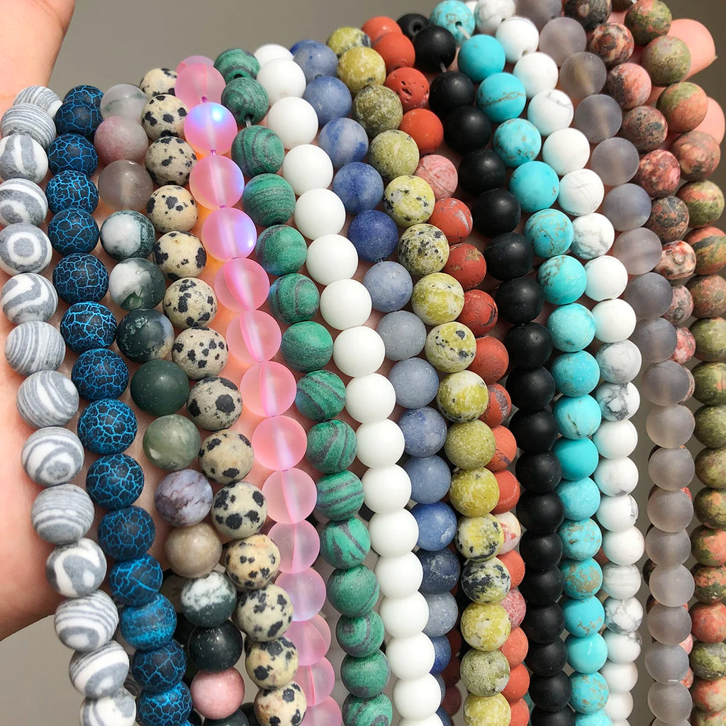 Stone Beads Matte Round Morganite Agate Tiger Eye Styles for DIY Jewelry Making
